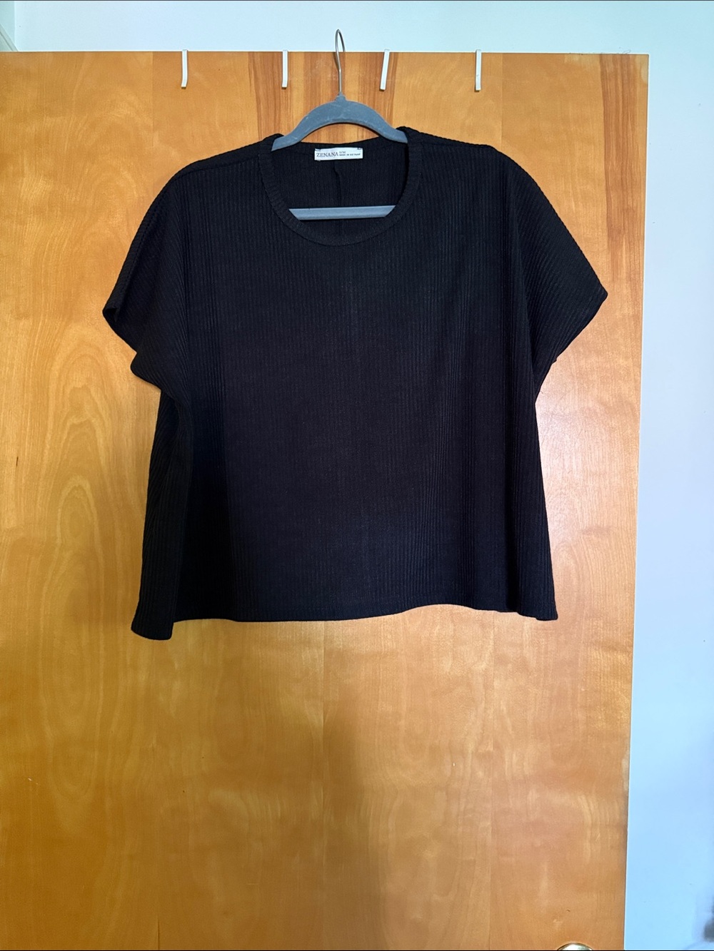 Zenana Black Ribbed Boxy Short-Sleeve Knit Top Sz S/M NEVER WORN Oversized